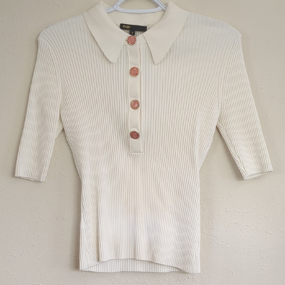 Maje Cream Button Down Shirt